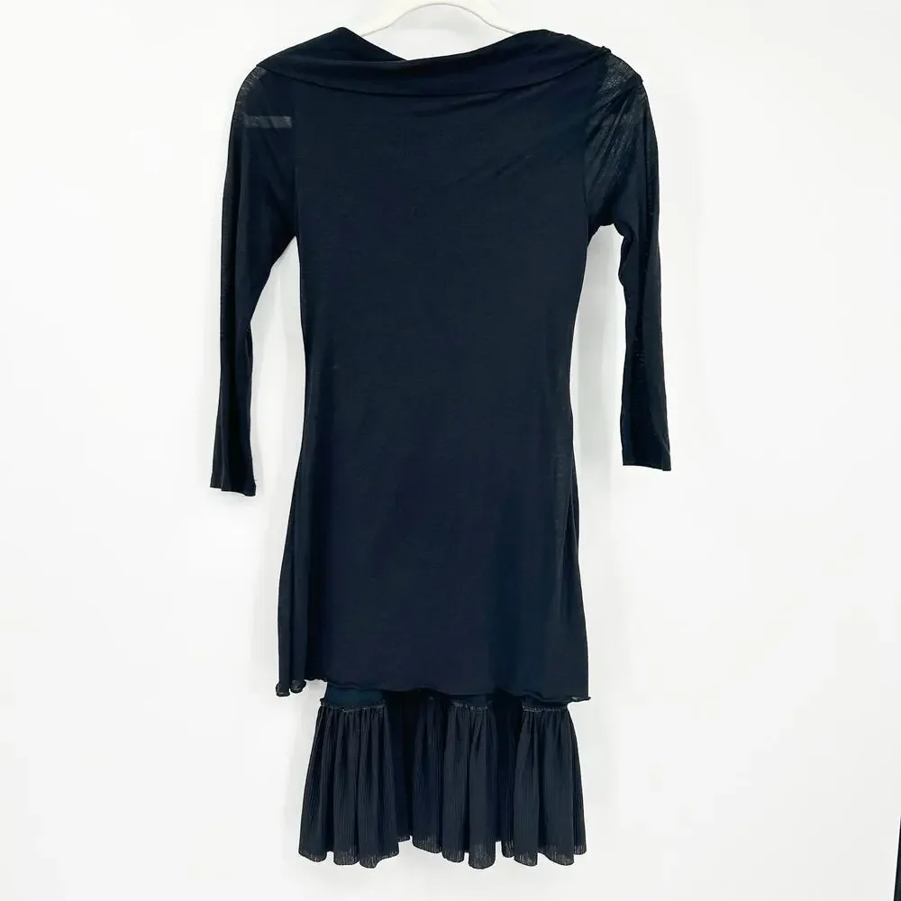Free People Wednesdaycore Goth Wool Blend Ruffle 3/4 Sleeve Sweater Dress Size 0